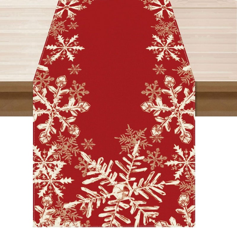 XCHI Red Snowflakes Winter Christmas Xmas Table Runner Table Decoration for Home Kitchen Dining Holiday Decor 13x90 Inch - Image 1